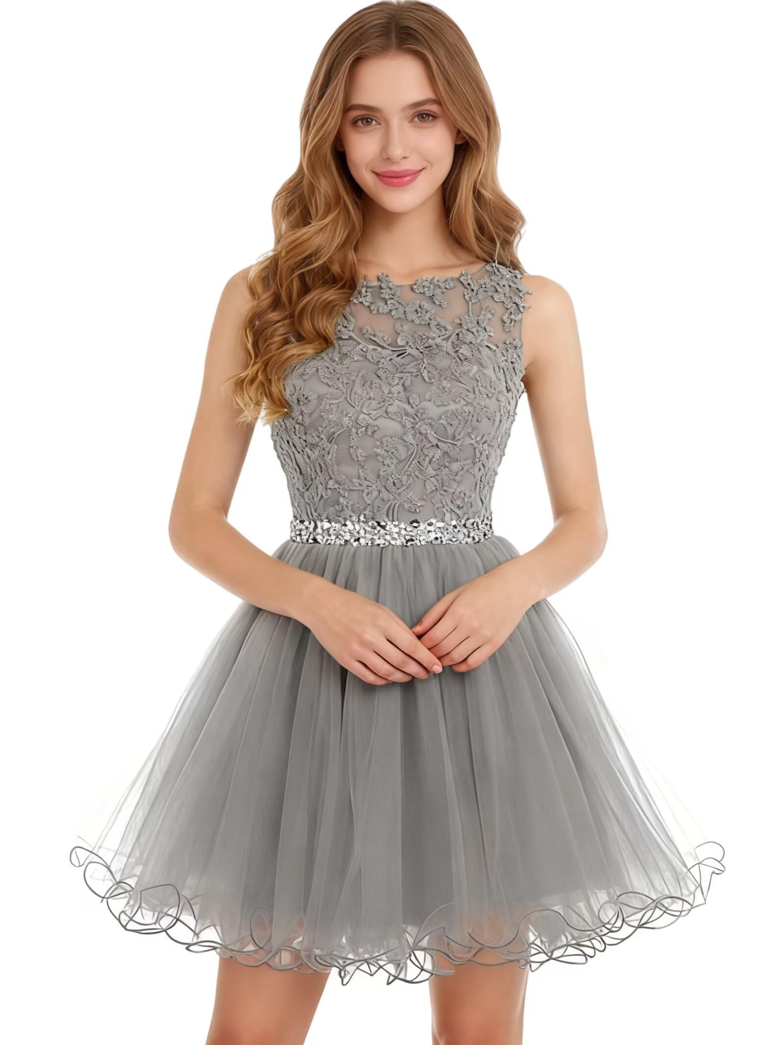 Dydsz Womens Scoop Appliques Homecoming Dress Short Cocktail Party Gown
