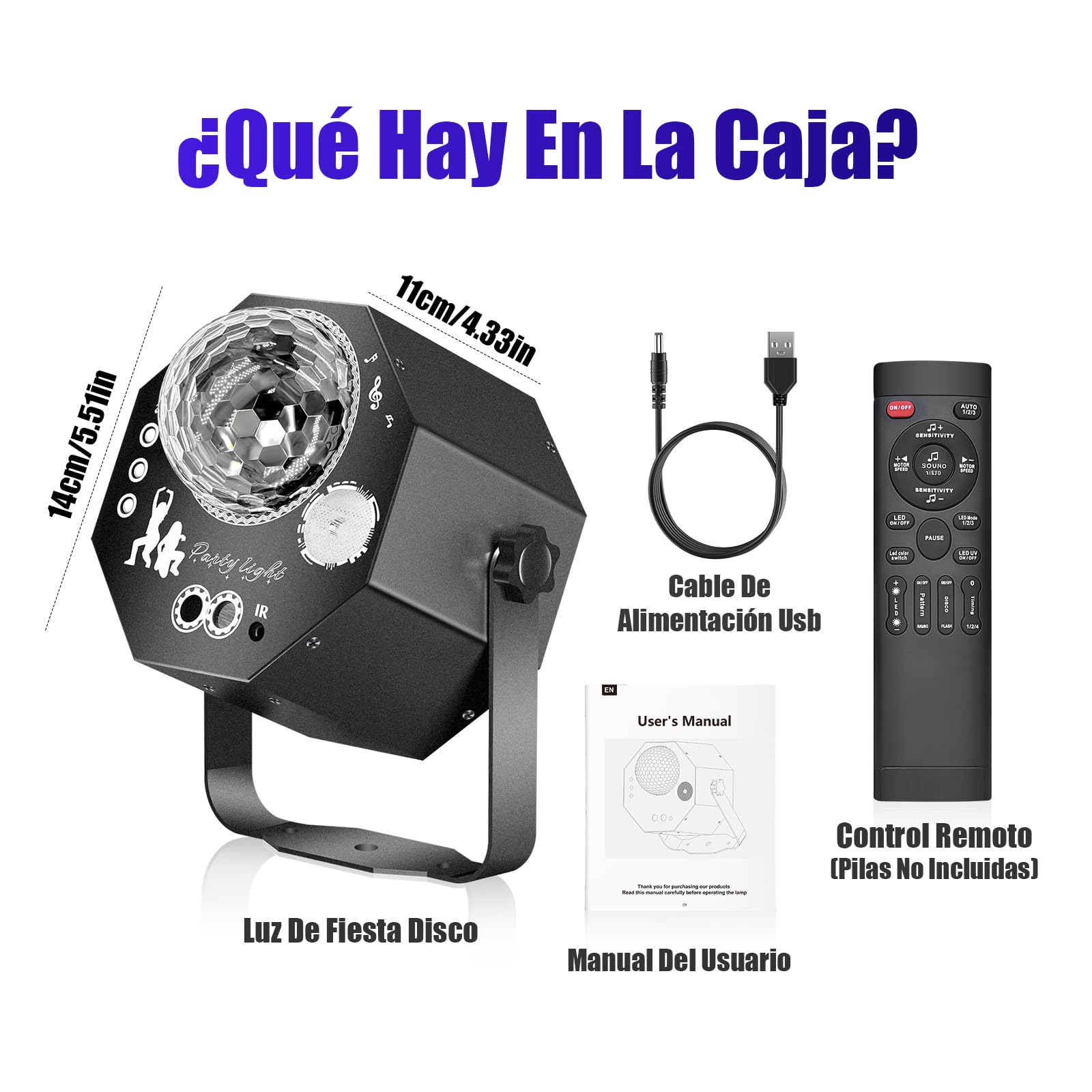 4 en 1 Luces Discoteca, Bola Luces Discoteca, LED RGB Luz Discoteca con Musik Sonido Activado, Luces DJ con Mando a Distancia para Fiestas Domésticas, Clubes, Halloween, Navidad