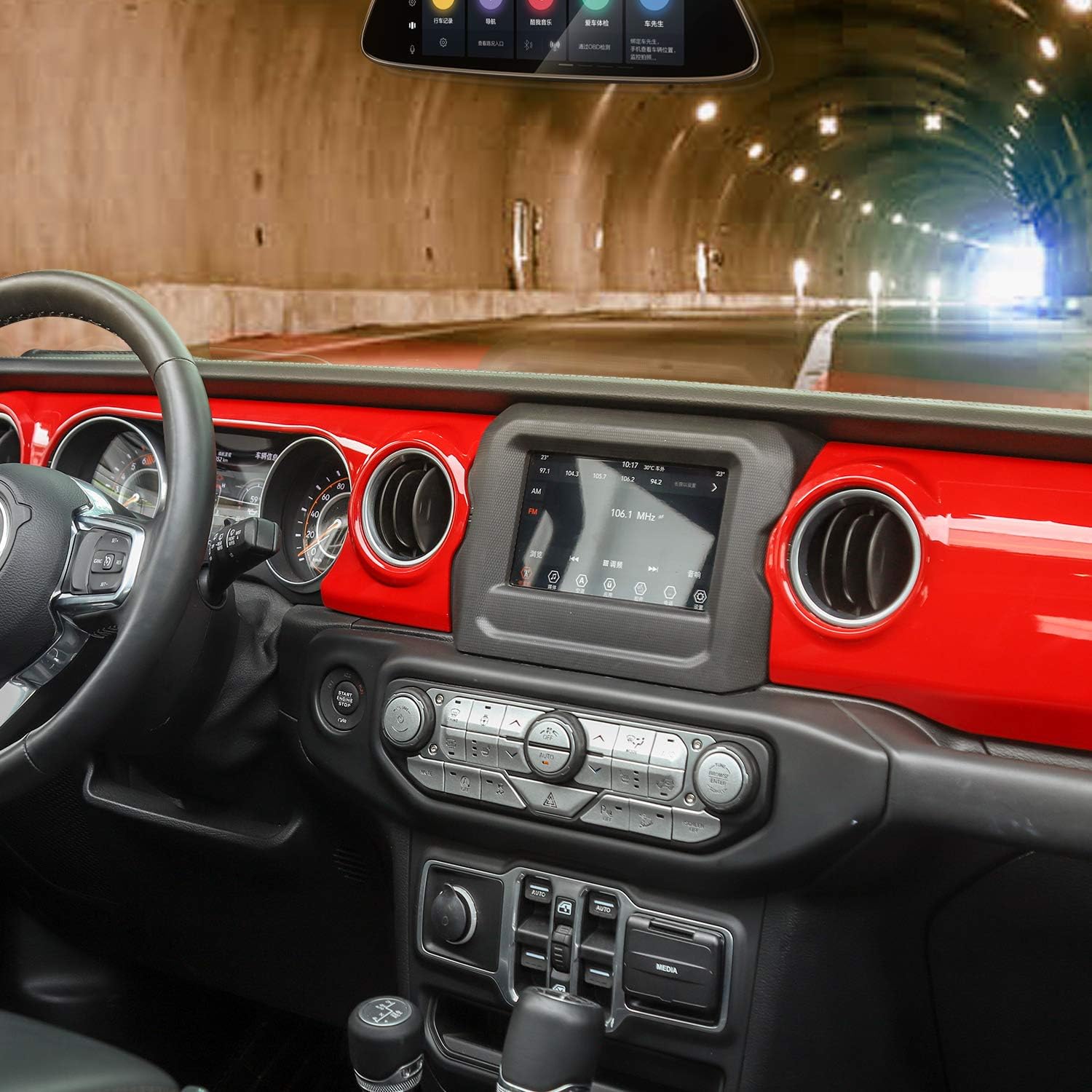 Car Center Console Panel Trim Cover Decoration Frame Interior Accessories for 2018-2020 Jeep Wrangler JL JLU, for 2020 Jeep Gladiator JT (Red)