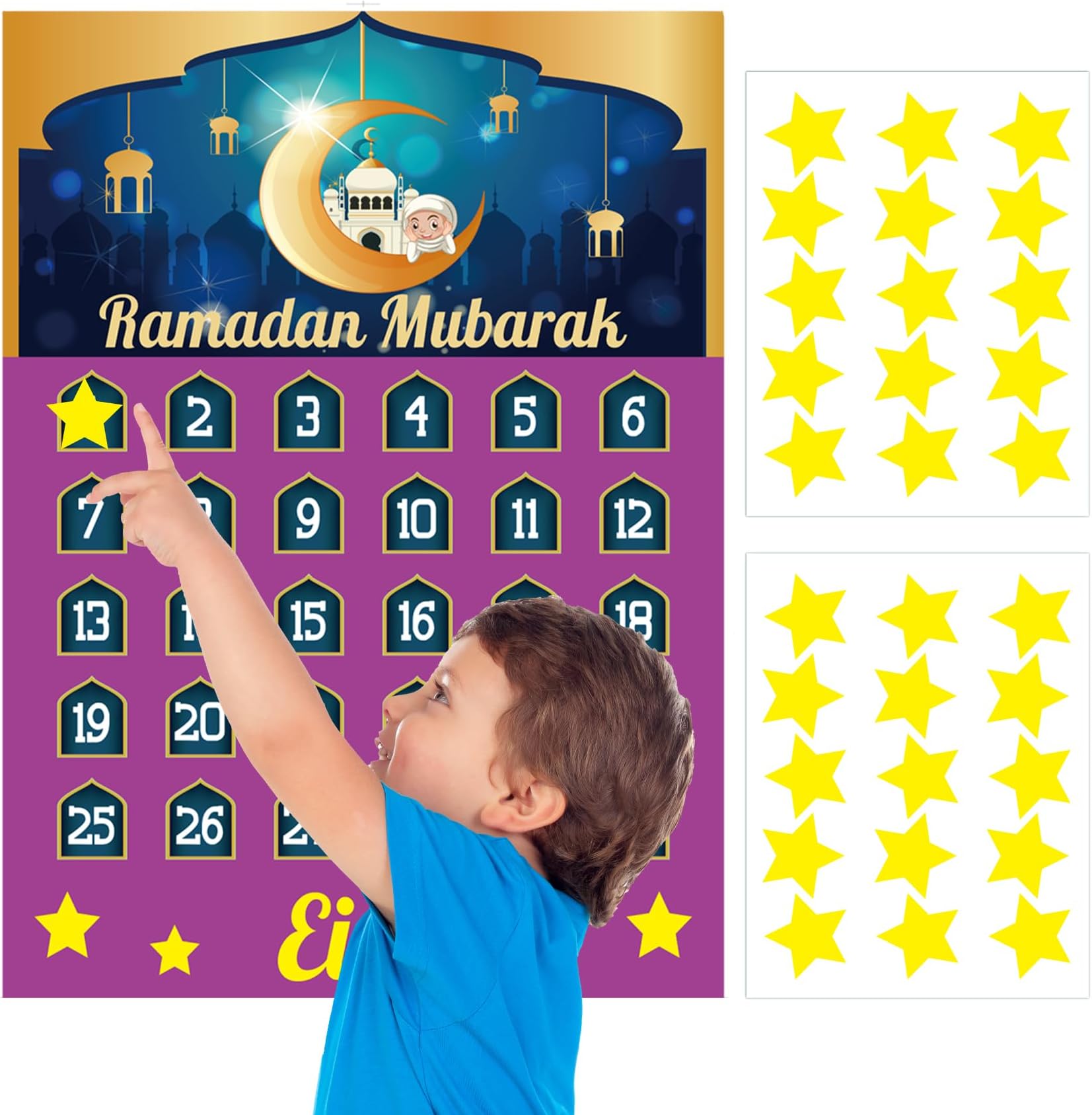 Funnlot Ramadan Decorations Ramadan Calendar Eid Calendar Countdown Calendar 2022 Ramadan Calendar Eid Calender Activities for Kids with 30 Reusable Stars Ramadan Mubarak Decor