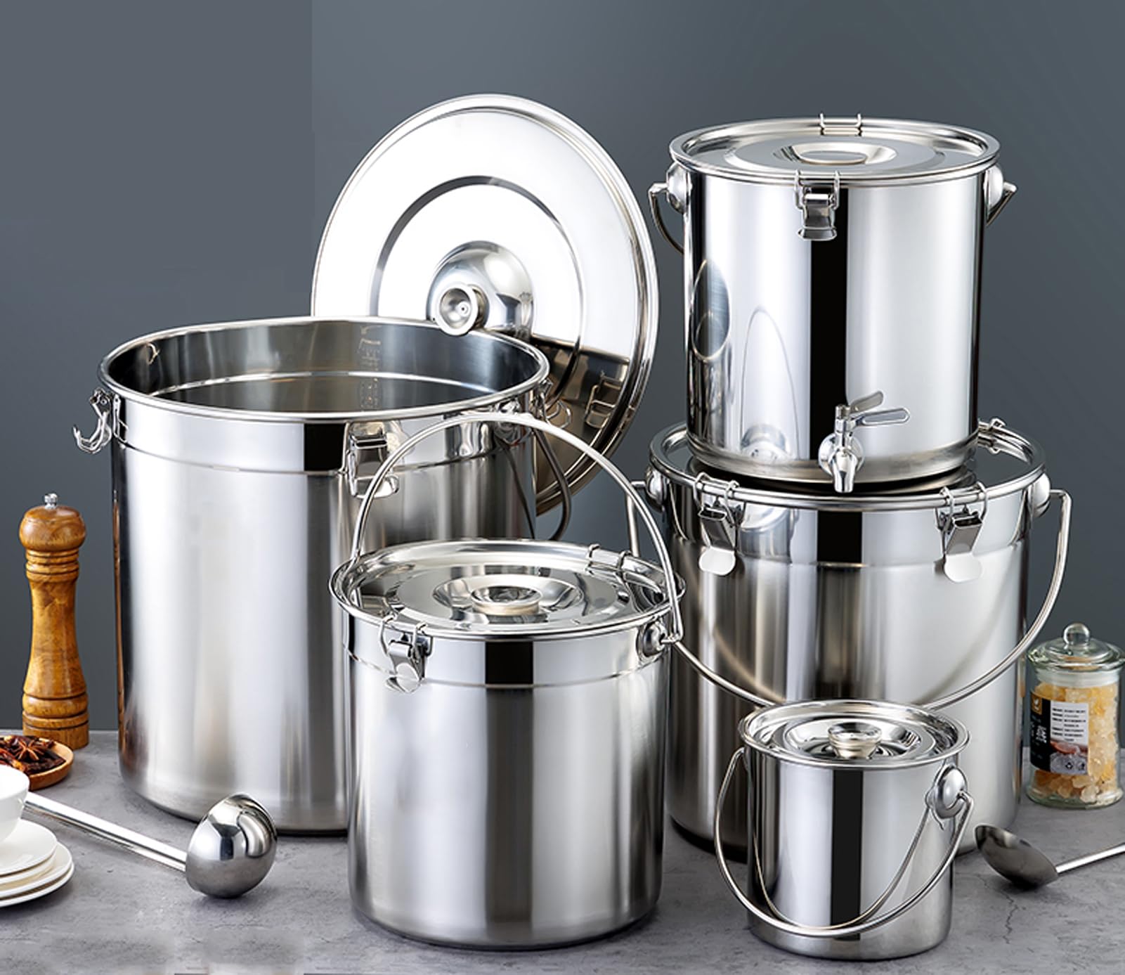 Pentola per Zuppa con Coperchio con Rubinetto Pentola, Pentola per Zuppa in Acciaio Inossidabile con Fondo Composito Secchio per Vino, Lattina per Addensare Il Latte,20L