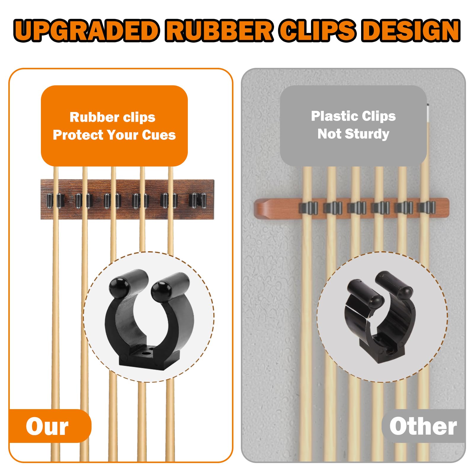 Supporto da parete per bastone da biliardo, organizer per 6 stecche da biliardo, organizer per accessori da biliardo con spazio sicuro, resistente supporto per stecca da biliardo in legno per