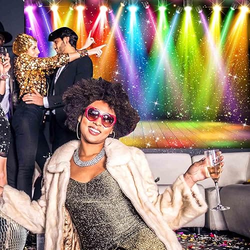 Miniatura 5 de Telón de fondo de discoteca de escenario arcoíris de 7 x 5 pies para fotografía de los años 70, 80 y 90, colorido fondo de música de discoteca rock,