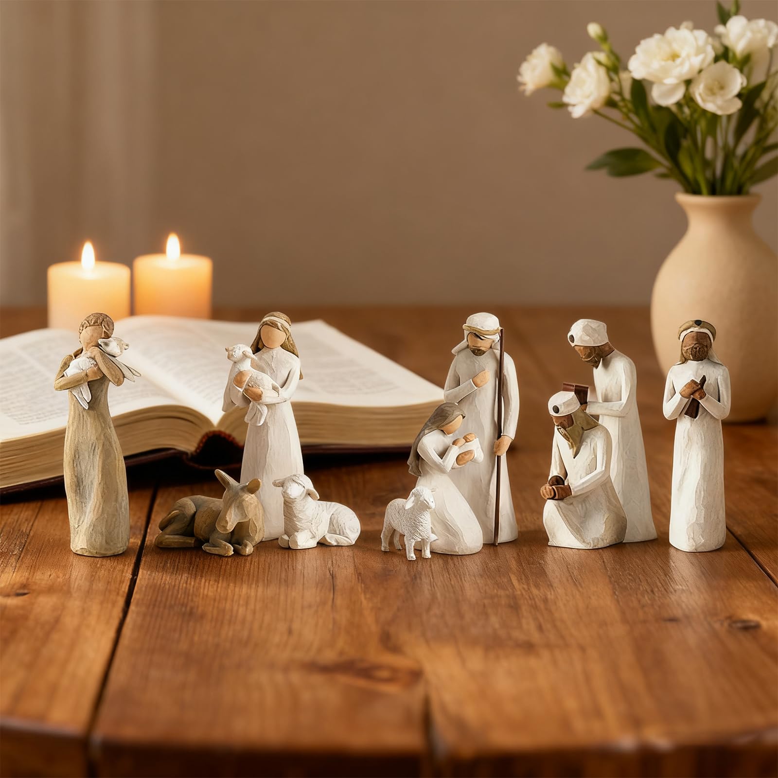 Set di 10 personaggi presepe in resina, presepe born scene, presepe con figurine, nascita Belen Natale, presepe in resina sacra famiglia, decorazione