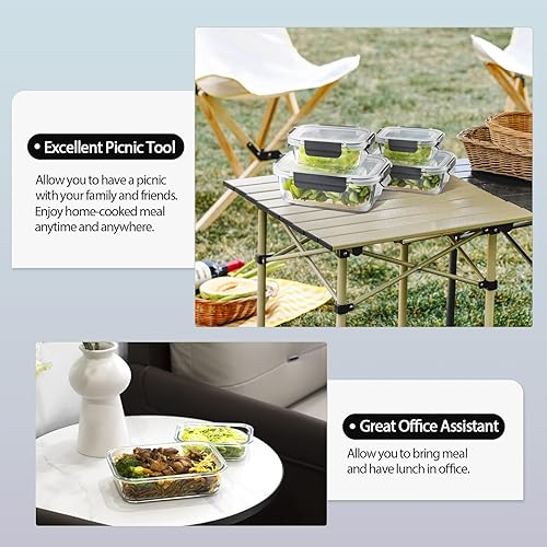 Miniatura 5 de Recipientes de vidrio para almacenamiento de alimentos con tapas herméticas, recipientes de vidrio para preparación de comidas con tapas a presión