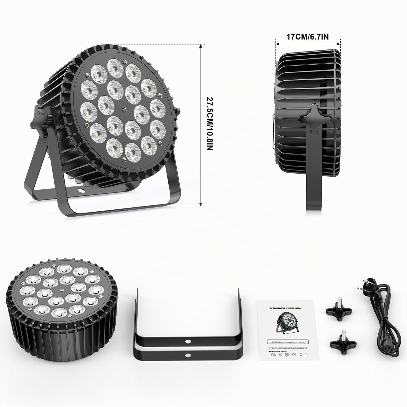 2PCS 18 LED 200W 4 en 1 RGBW de Scène Lumière, DMX512 LED Par,Son/Maître Esclave DJ Disco Lumière pour Fête, Concert, Halloween, Noël, Mariage, Club