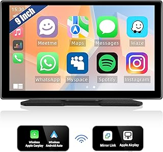9 Inch Wireless Touchscreen Car Radio Receiver with Apple Carplay/Android Auto,Portable Car Stereo with Apple Airplay Mirror Link FM Bluetooth Voice Control for 7-32V Cars Trucks Vehicles