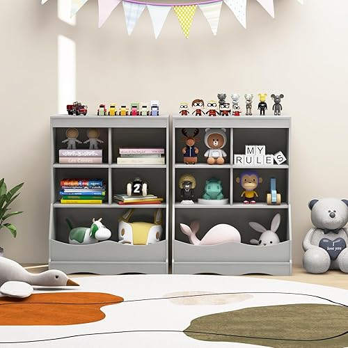 Miniatura 2 de HONEY JOY Organizador de almacenamiento de juguetes para niños con estantería, armario de almacenamiento de organización de 4 compartimentos con