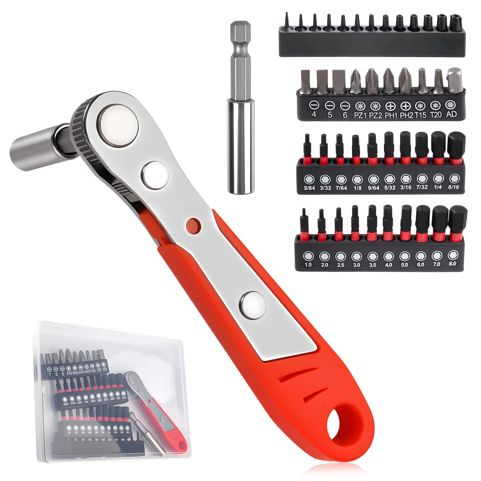 LEONTOOL 45 in 1 Ratcheting Screwdriver Set, 36-Tooth Ratchet Wrench, Hex/Torx/Slotted/Phillips/Pozidriv Magnetic Bits, Right Angle Screwdriver for Tight Spaces, Multifunctional & Professional