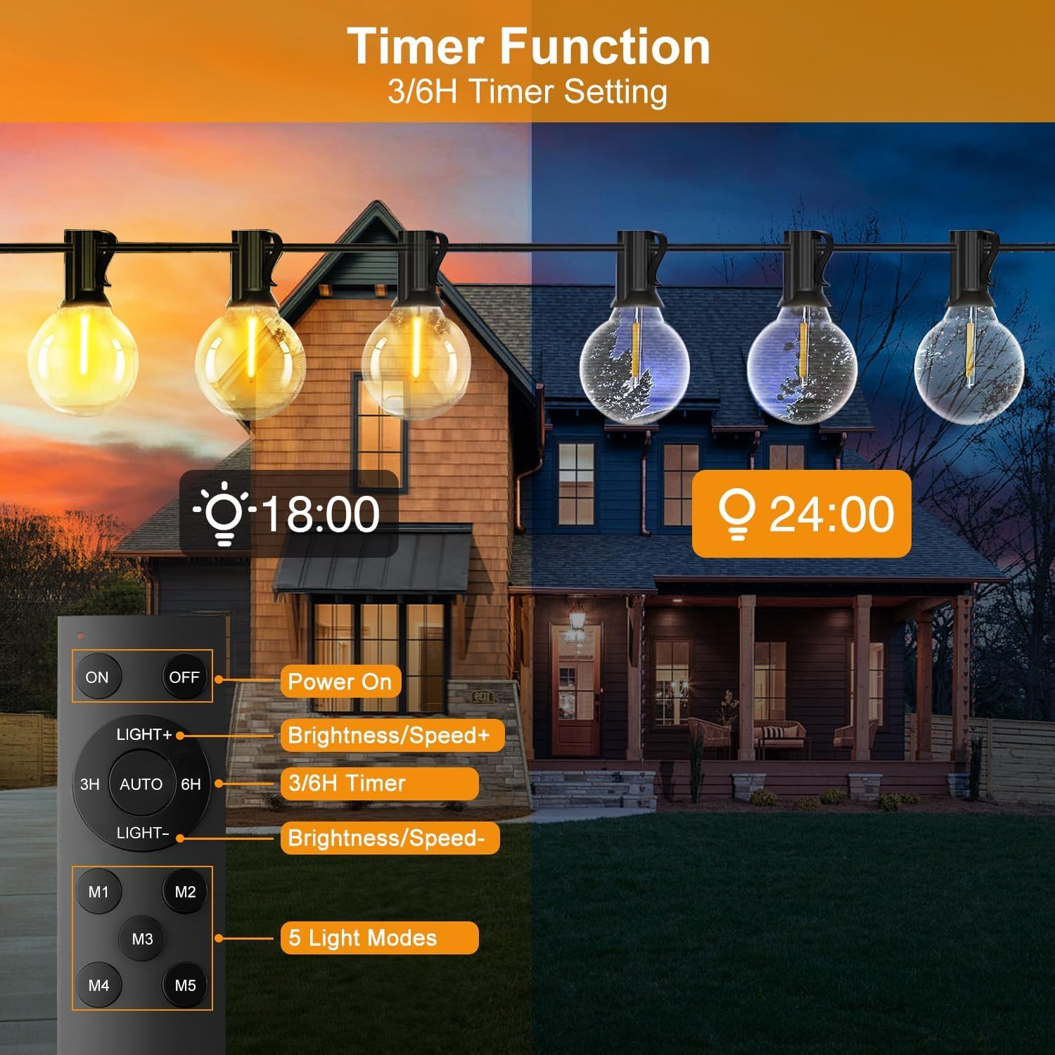 FUKOOLE Catena Luminosa Esterno, 30M/100FT 50+2 LED, G40 Luci da Esterno Giardino, 5 Modalità, Telecomando, Timer, Luci da Esterno Decorazioni per Matrimonio, Giardino, Gazebo, Terrazze