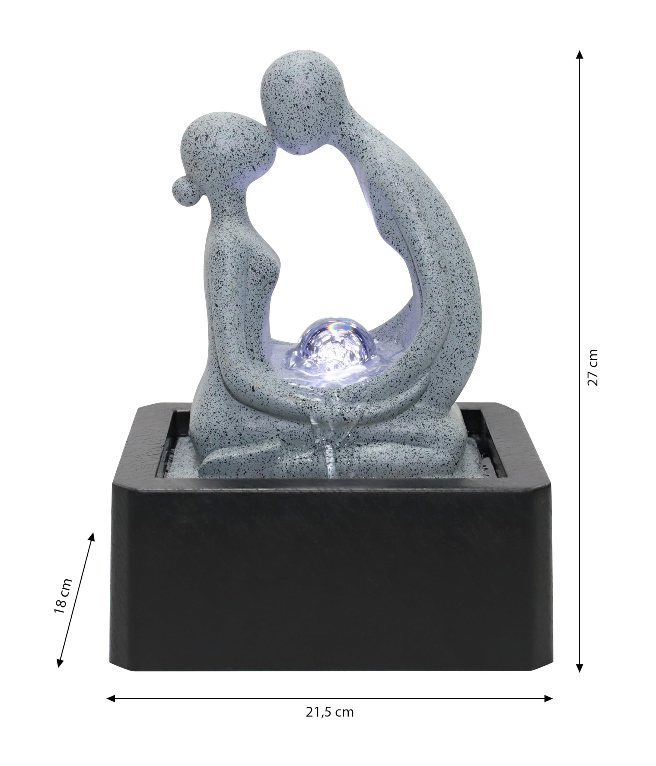 Dehner Zimmerbrunnen Palila, Indoor-Brunnen, mit LED-Beleuchtung, ca 21,5x27x18 cm, Polyresin, grau