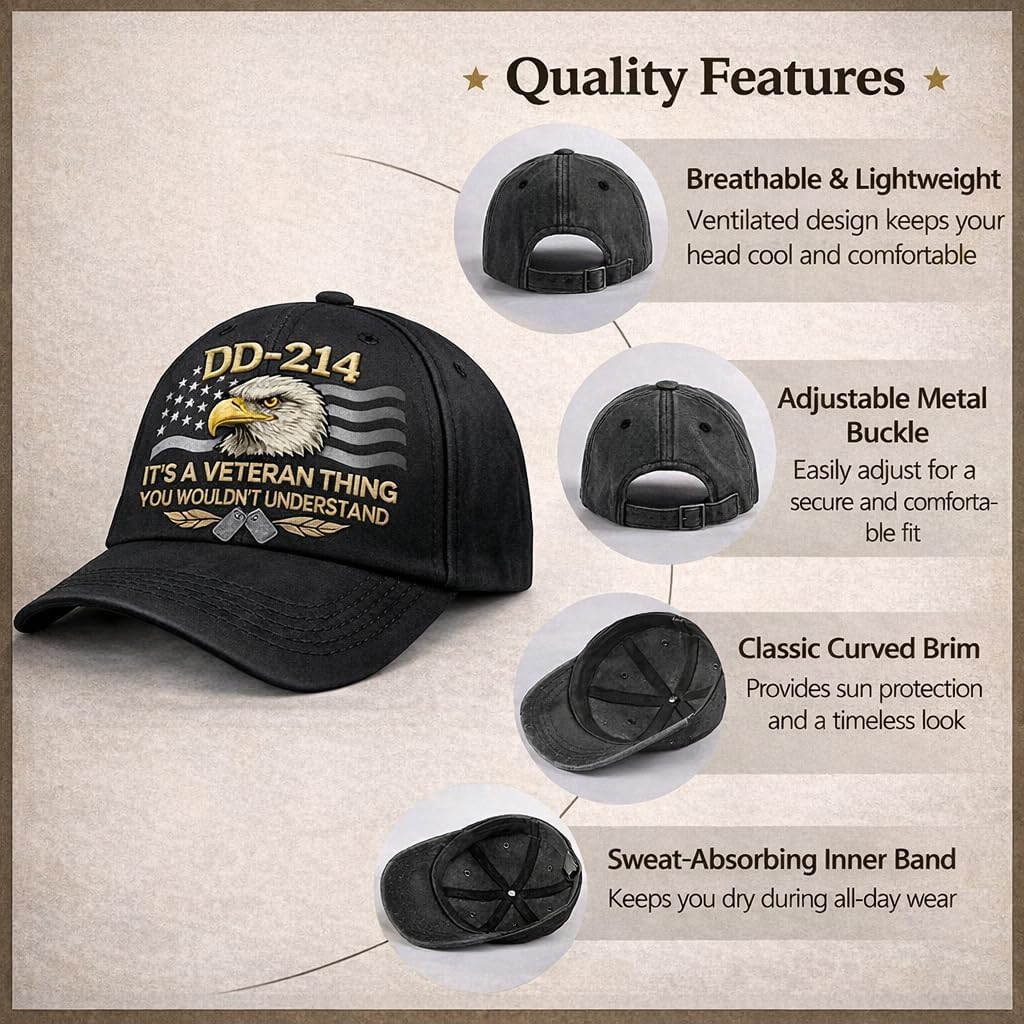 DD-214 Veteran Hat for Men DD-214 Embroidered Military Baseball Cap Veteran and Army Hats for Men Military Service Pride Gift - Image 5