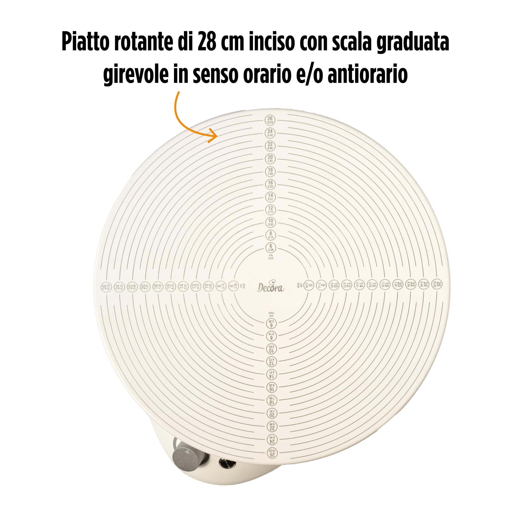 Decora, 9276010 Piatto Girevole Elettrico, Piatto Ø 28 cm, con pratico Pulsante di Stand-by per bloccare la rotazione del piatto senza resettare il senso di rotazione e la velocità