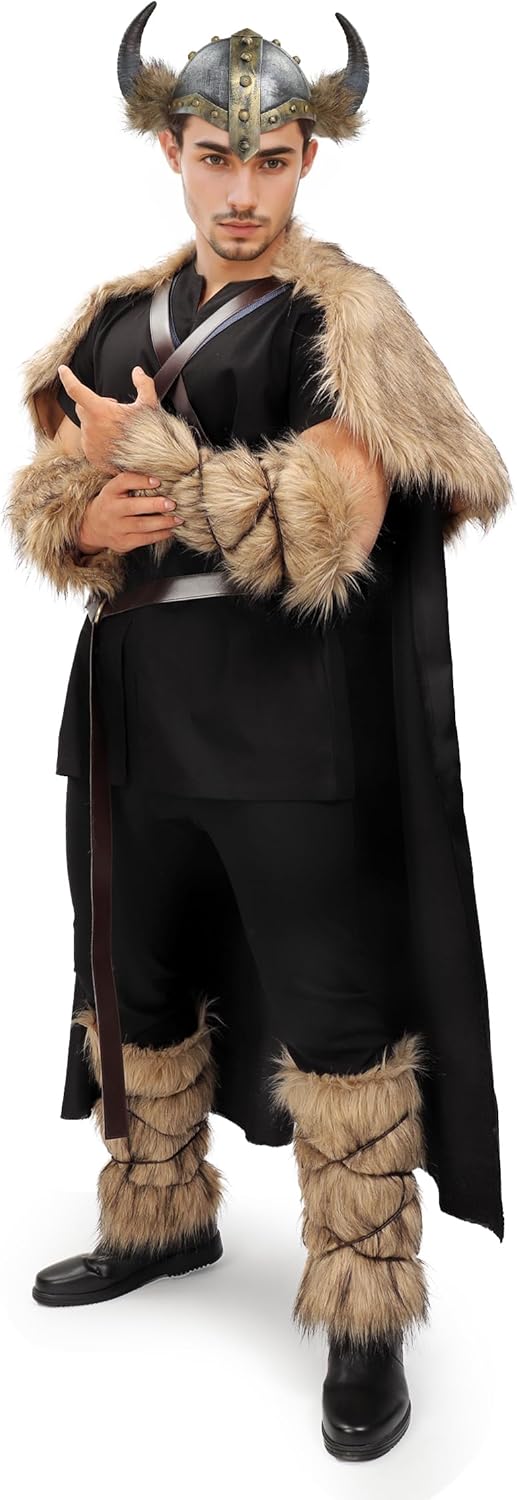 KUOIN Medieval Faux Fur Cape, Shoulder Wrap Shawl Shrug Eskimo Cosplay Costume Collar with Belt - Image 4