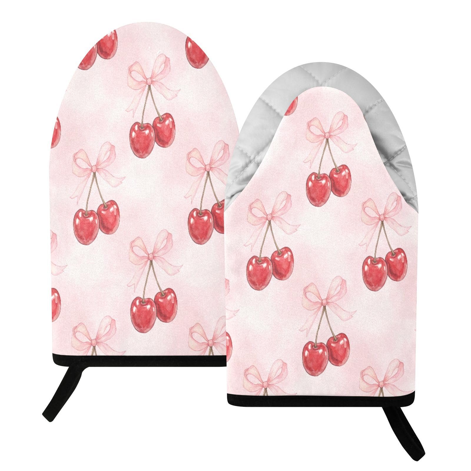 BURSTDDY Bowknot Cherry Oven Mitt,Heat Resistant Kitchen Mitts for Cooking
