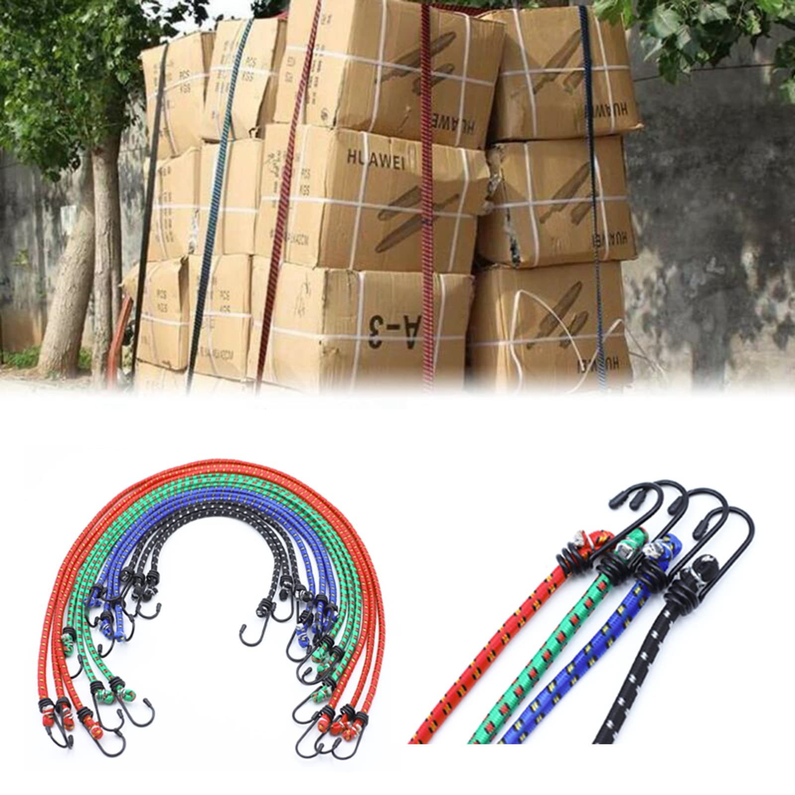 Extra forte, 4 lunghezze, estensore per bagagli, corda di gomma, cinghie di tensione con gancio, cinghia di fissaggio estensibile, per trasporto, fissaggio del carico (32 pezzi)