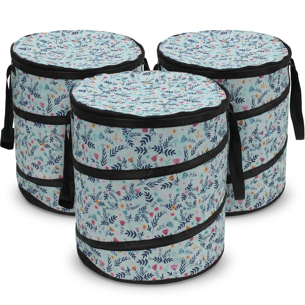 FRANK FLECHTWAREN Laubsammler Floral, 100% Polyester, Ø 45 x 45 cm 80 Liter, 3 Tragegriffe Reißverschluss faltbar, Gartenabfälle