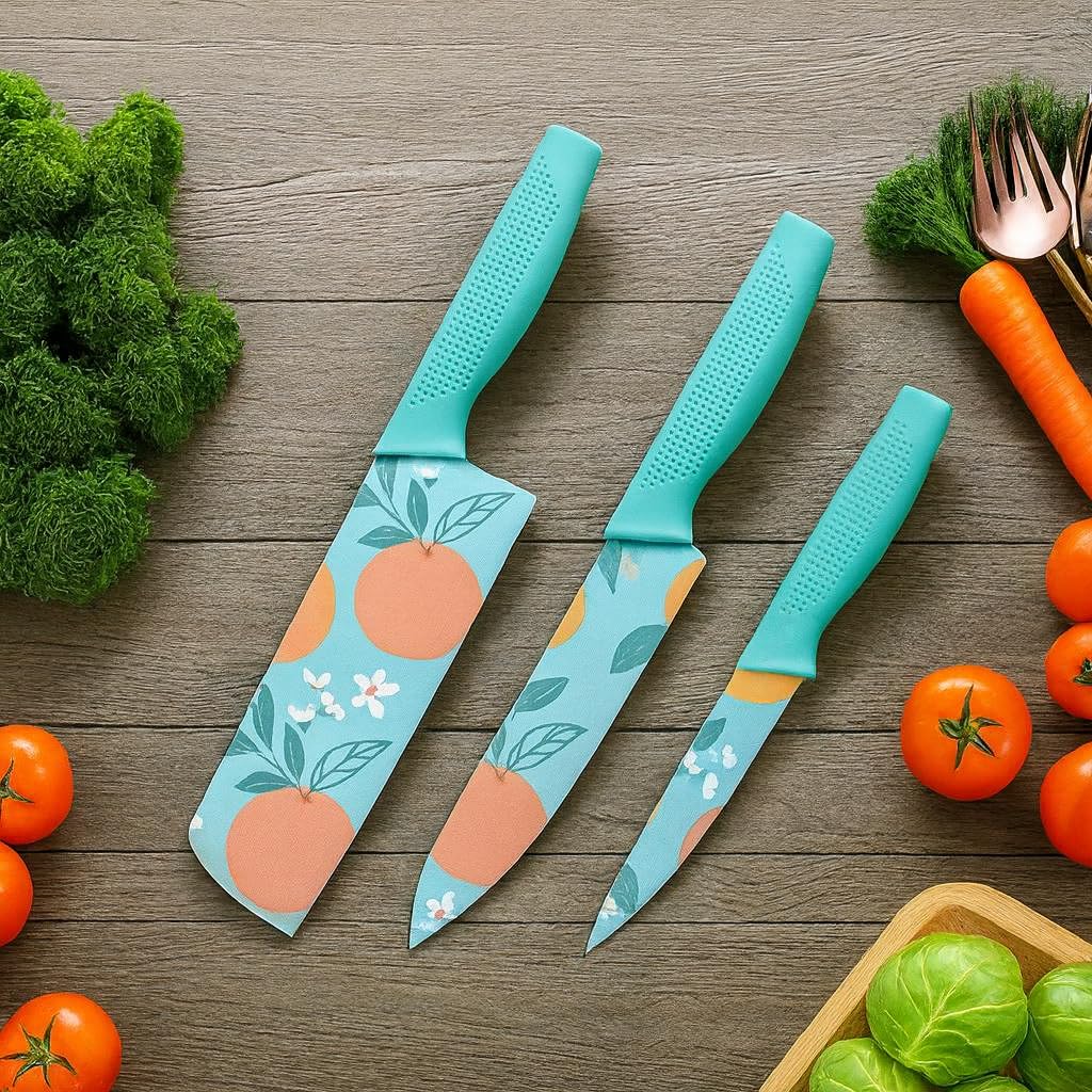 Set of 3 Printed Paring, Chef, Butcher Meat Knife | Stainless Steel, Rust Resistant, Sharp Blade for Chopping, Cutting, Slicing | Multipurpose Kitchen Knives for Home, Restaurant & Gifting
