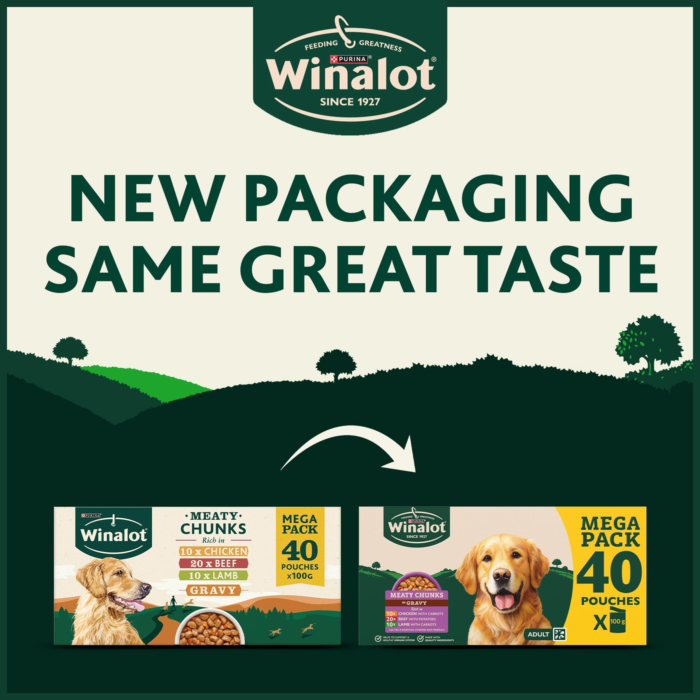 WINALOT Meaty Chunks Mixed in Soße Nassfutter für Hunde, 40 x 100 g