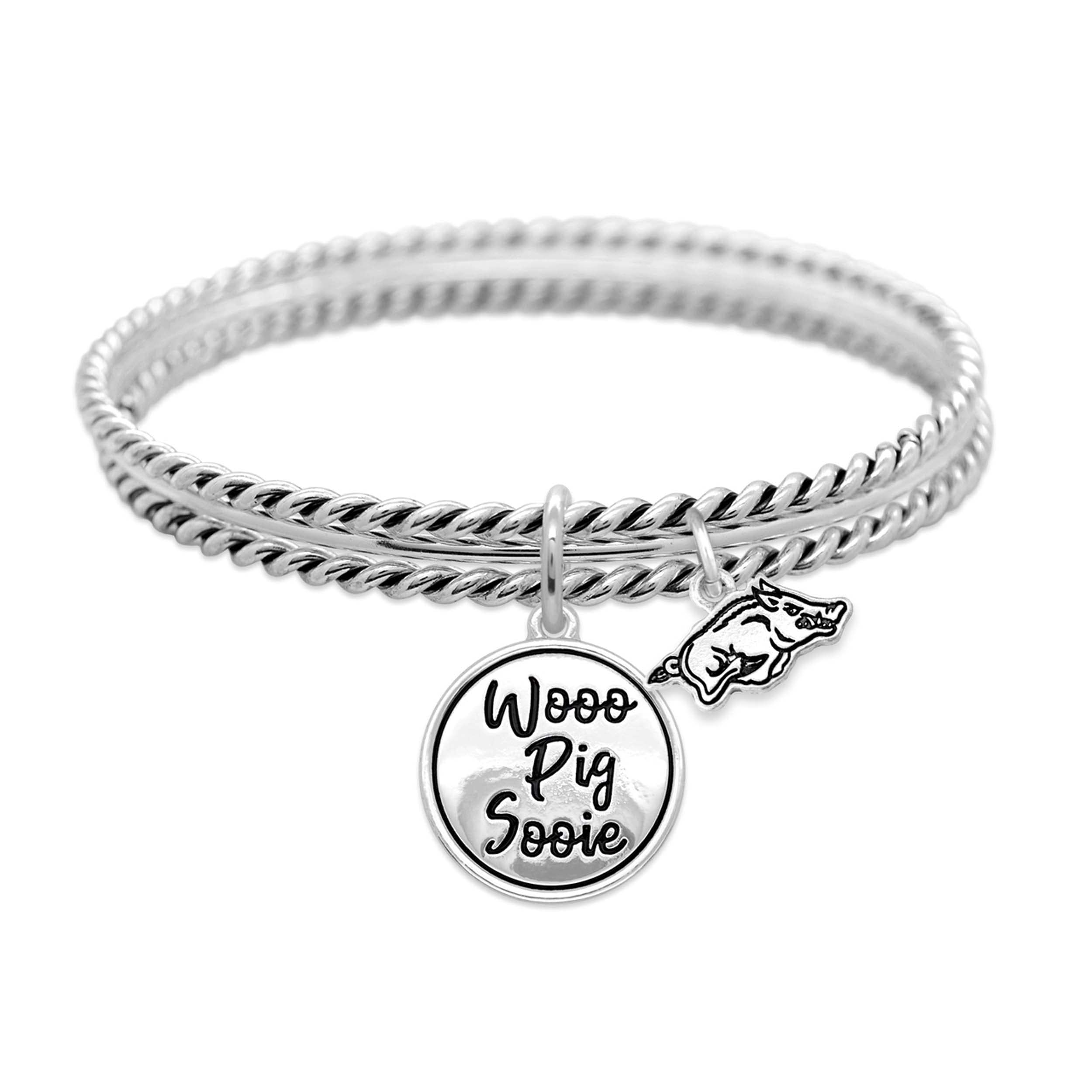 From the Heart Arkansas Razorbacks Woo Pig Sooie Twist and Shout Silver Bracelet Jewelry UA, 7 5 inch