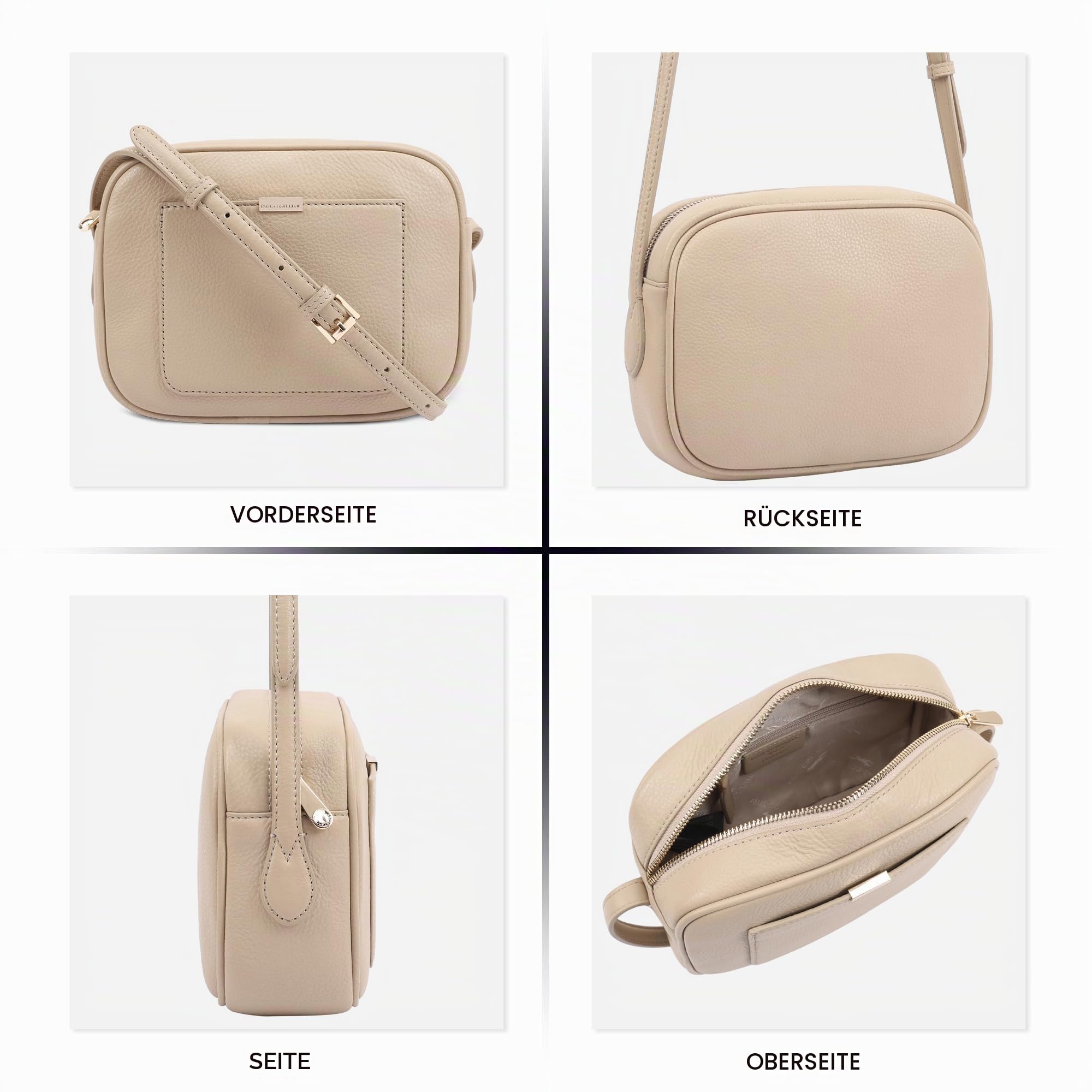 PAUL COSTELLOE Sazava Umhängetasche aus echtem Leder mit verstellbarem Riemen und goldfarbenen Metallteilen – stilvoll und vielseitig über der Schultertasche für Damen