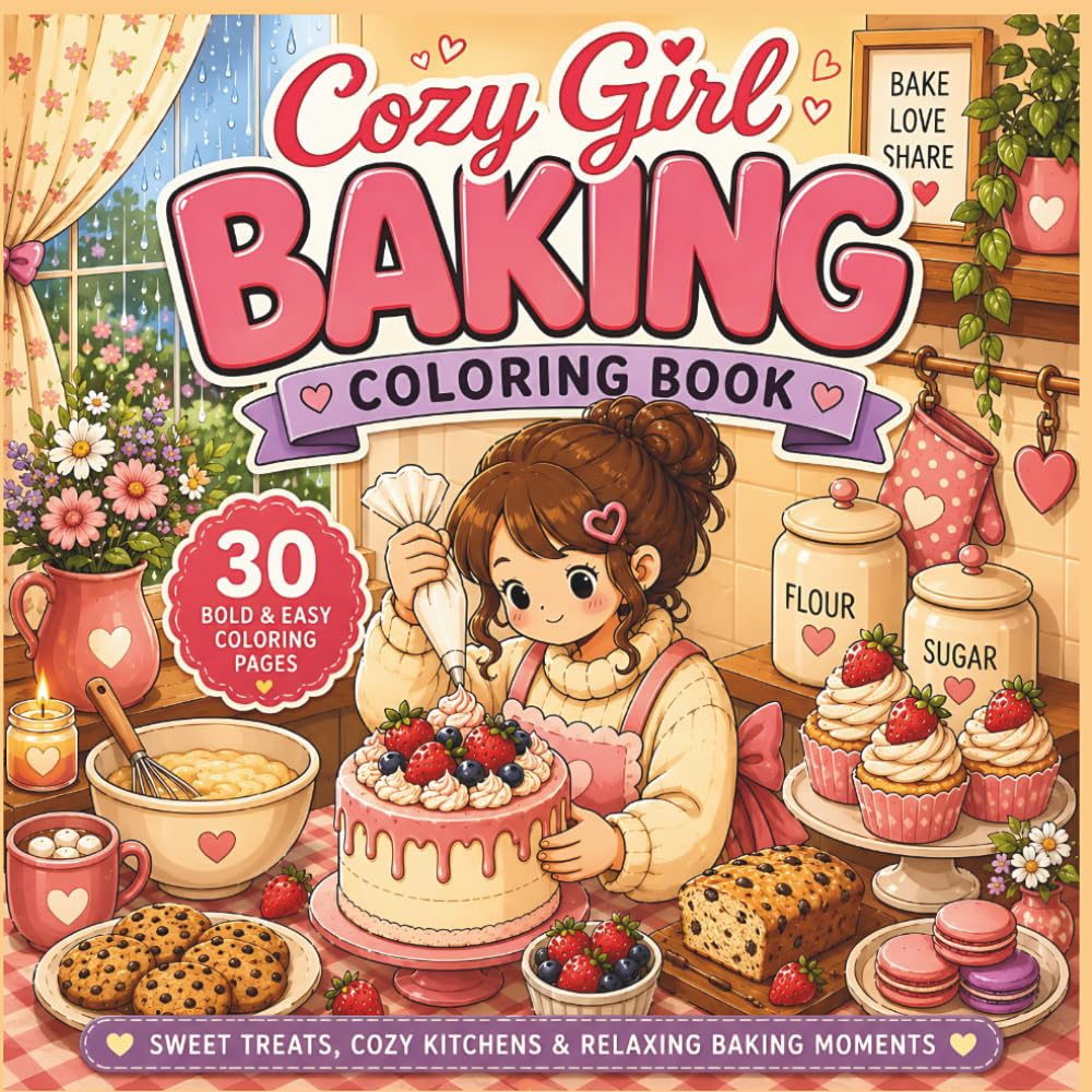 Cozy Girl Baking Coloring Book: Sweet Treats, Cozy Kitchens & Relaxing Baking Moments | Cute and Bold Easy Baking Pages Featuring Cakes, Cookies, ... and Cozy Kitchen Scenes (30 Page Studio)
