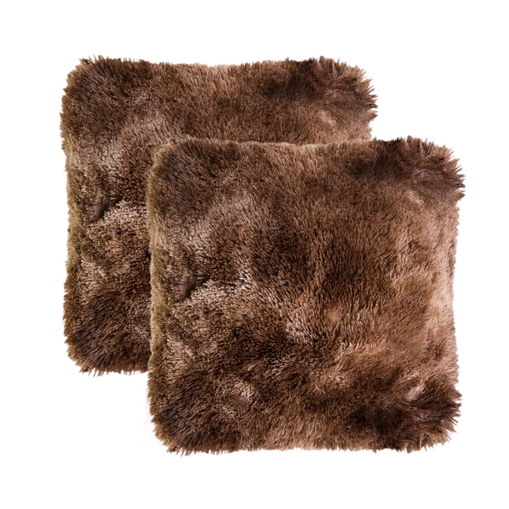 Missingift Decorative Throw Pillow Cover 18x18'' Plush Boster Case Winter Christmas Series Pillowcase for Sofa Couch Square Cushion Covers, Set of 2 (Coffee)