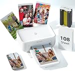 HPRT 4x6 Imprimante photo avec 108 Feuilles et 2 Rubans, Sublimation de colorant sans fil Imprimante photo portable pour iPhone et Android Smartphones, Impression photo