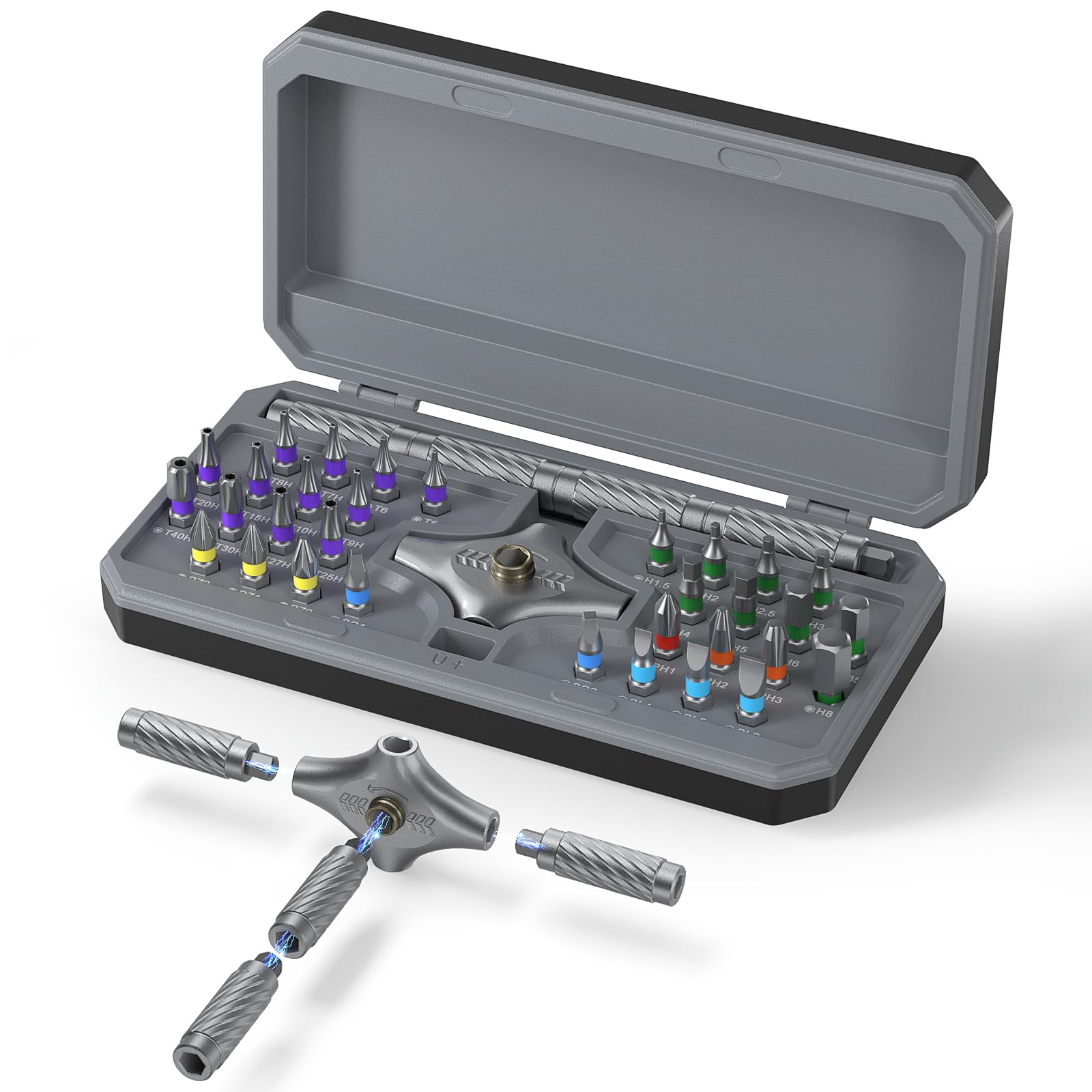 Juego de destornilladores magnéticos, juego de destornilladores de trinquete multifuncionales 34 en 1, kit de herramientas de reparación de precisión portátil con mango desmontable para el hogar