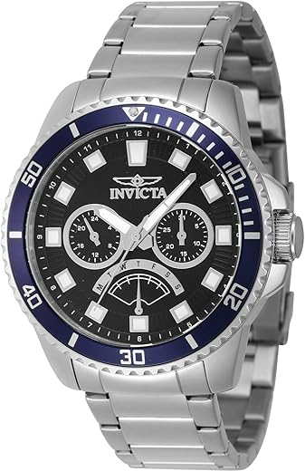 Invicta Stainless Steel Pro Diver Analog Black Dial Quartz Men’s Watch -46935, Band_Silver