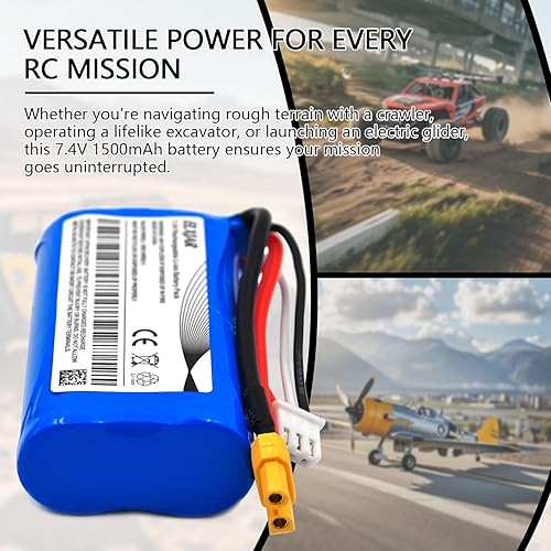 Miniatura 2 de Paquete de 4 baterías de iones de litio de 7.4 V 1500 mAh con adaptador XT30 para transmisor Jumper T18 Pro, excavadora Huina 580 550 583 582, CAT