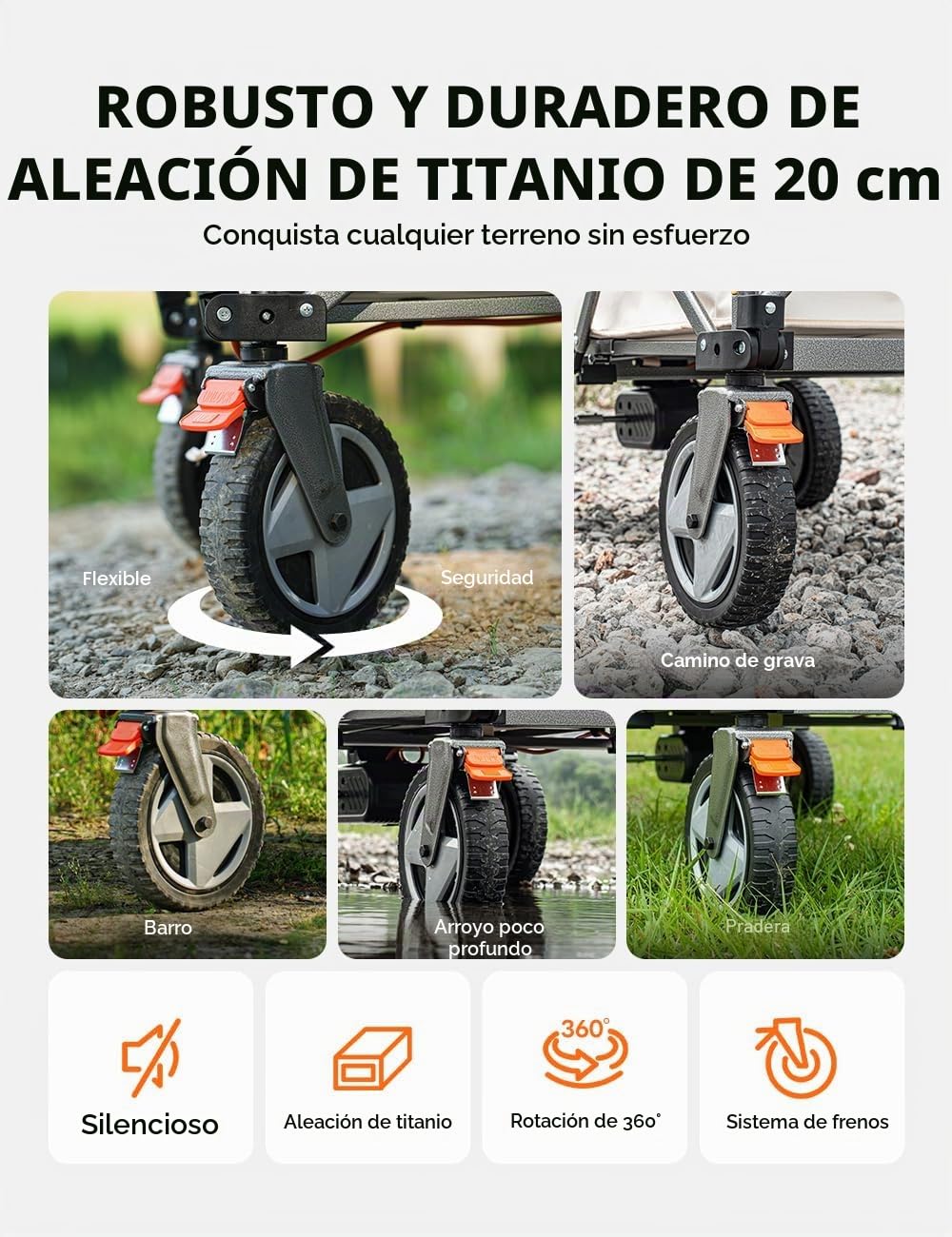 Litheli Carretilla eléctrica Plegable, con neumáticos de 20 cm, Capacidad de 200 l, Capacidad de Carga de 60 kg, 2 Frenos, Adecuado para Camping, jardín, Color Gris (2 Pilas)