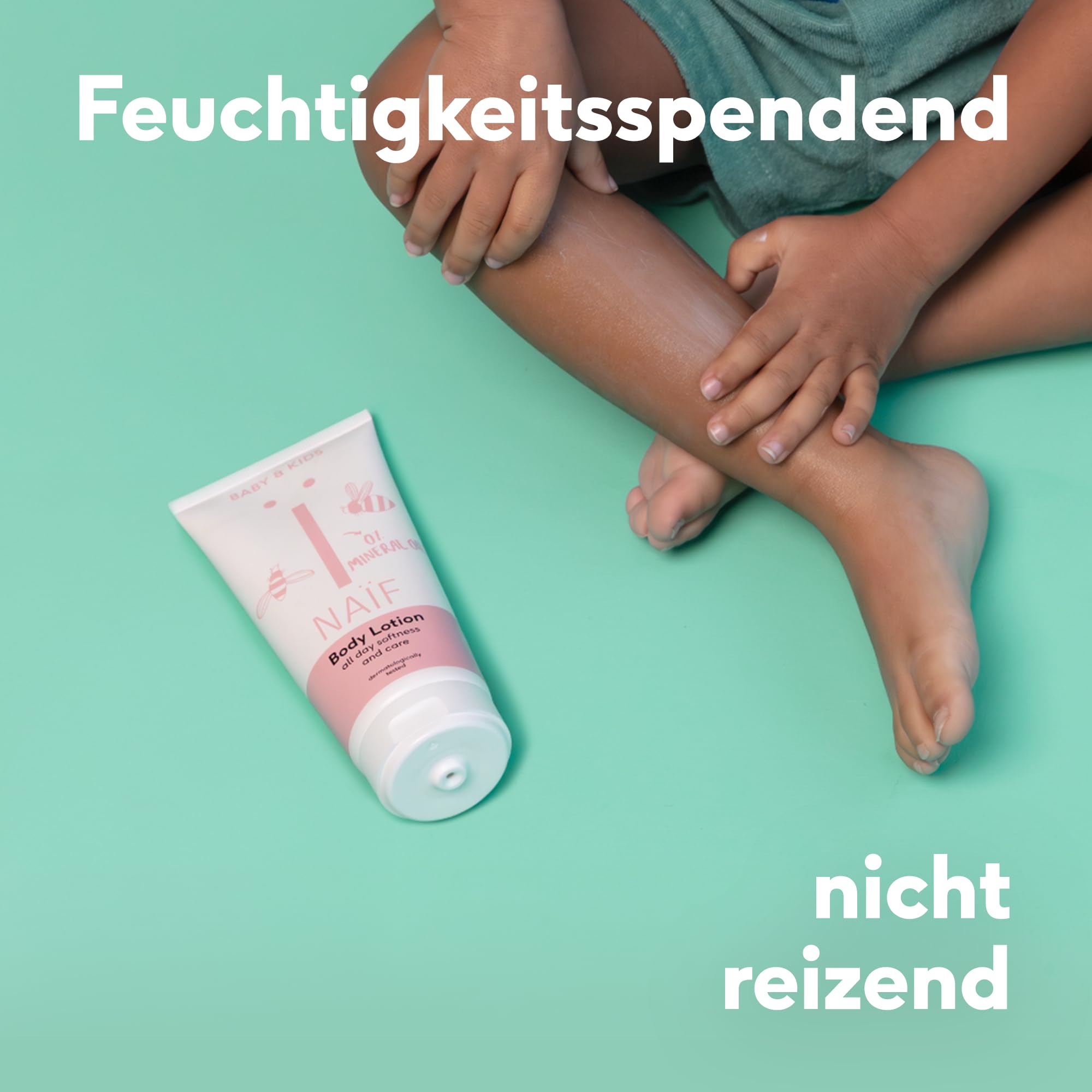 Naïf - Pielęgnujący balsam do ciała dla niemowląt i dzieci – krem dla niemowląt do skóry wrażliwej – bez oleju mineralnego – ze składnikami na bazie naturalnej – szybko się wchłania – wegański – 75 ml