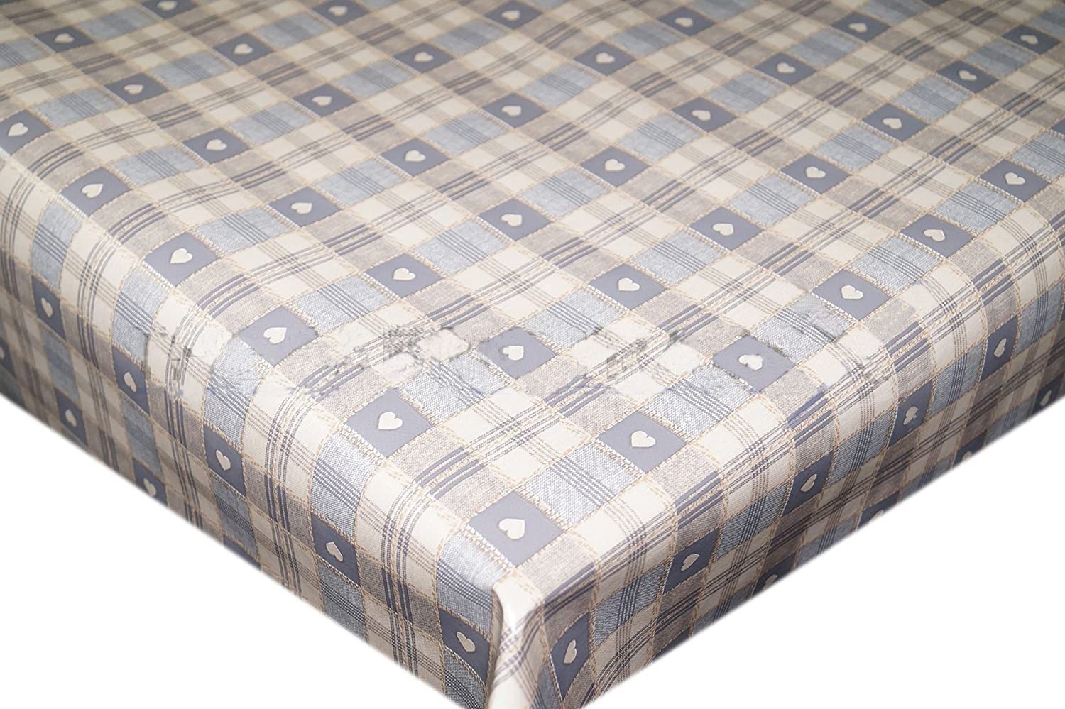TheFabricTrade Wipe Clean PVC Tablecloth Vinyl Oilcloth Kitchen Table Cover Protector - Grey Hearts (135cm Round)