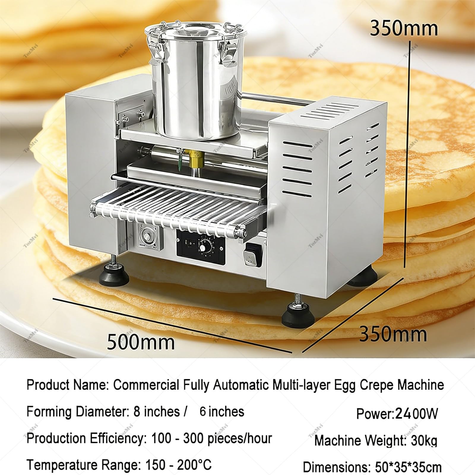 Macchina Professionale Automatica per La Preparazione di Torte Mille Crepe, Macchina per Sfoglie di Uova a Mille Strati E Macchina per Basi di crêpe, Diametro: Stampi da 6"/8" 8in