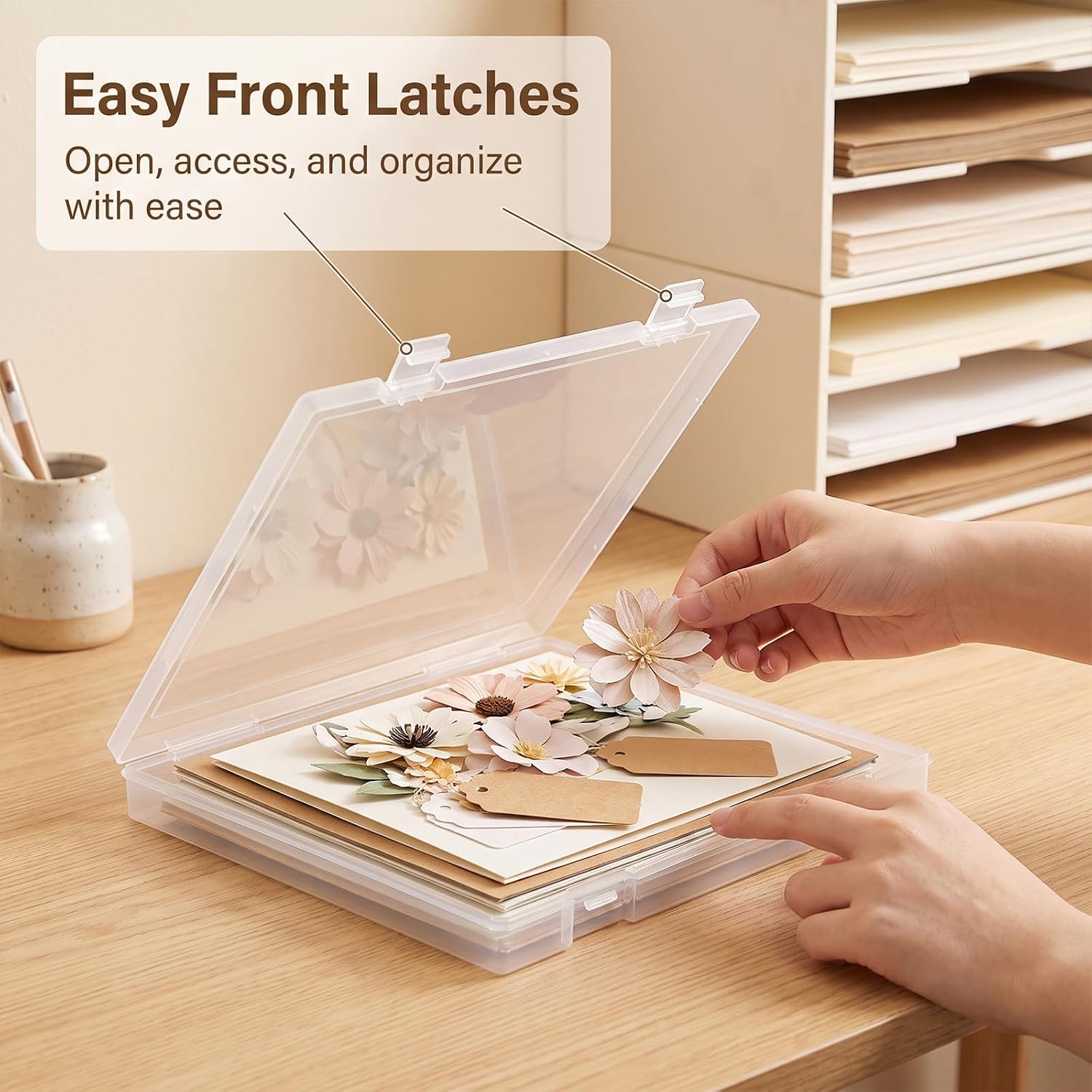12"x12" Scrapbook Paper Storage, 4 Pack Stackable Paper Organizer Case