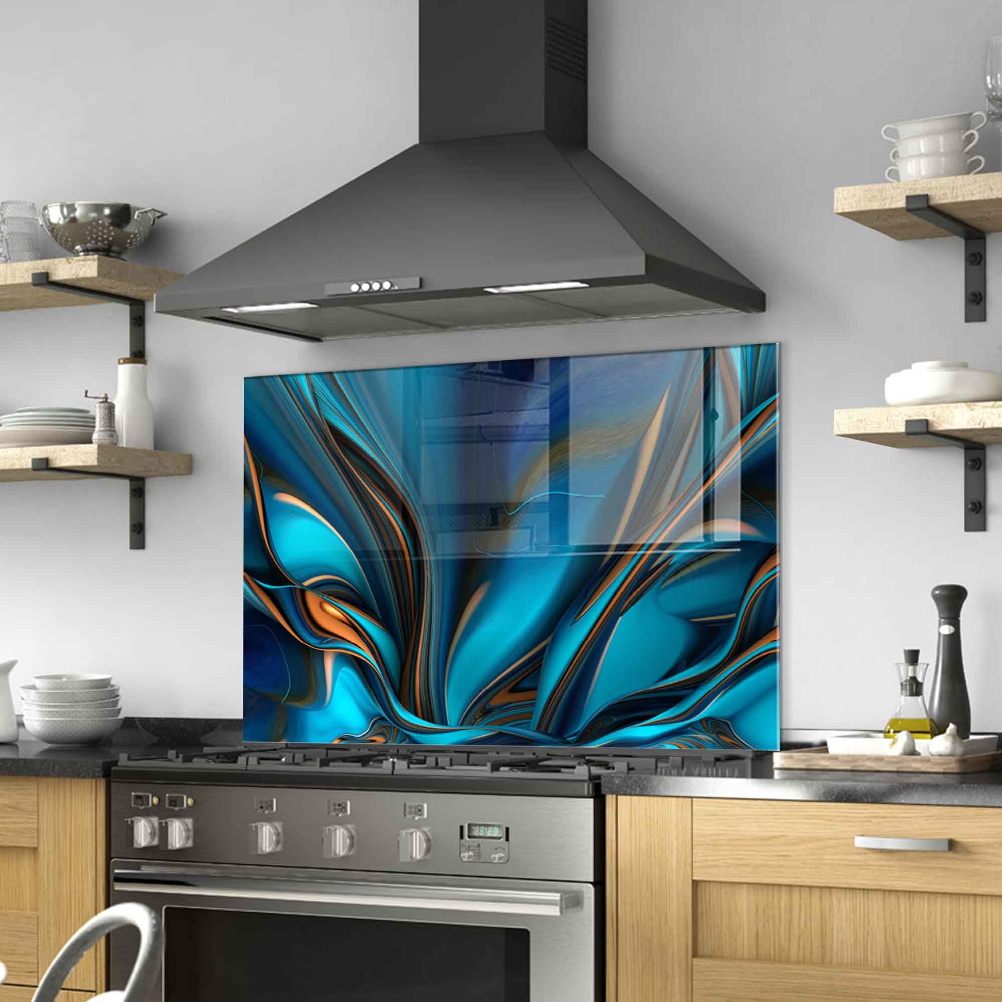 Roggmard Tempered Glass Kitchen Backsplash, Stove Back Top Cover, Splashback Tile, Kitchen Sink Cover Splash Guard, Home Kitchen Decor (30x16''-(76x40cm))