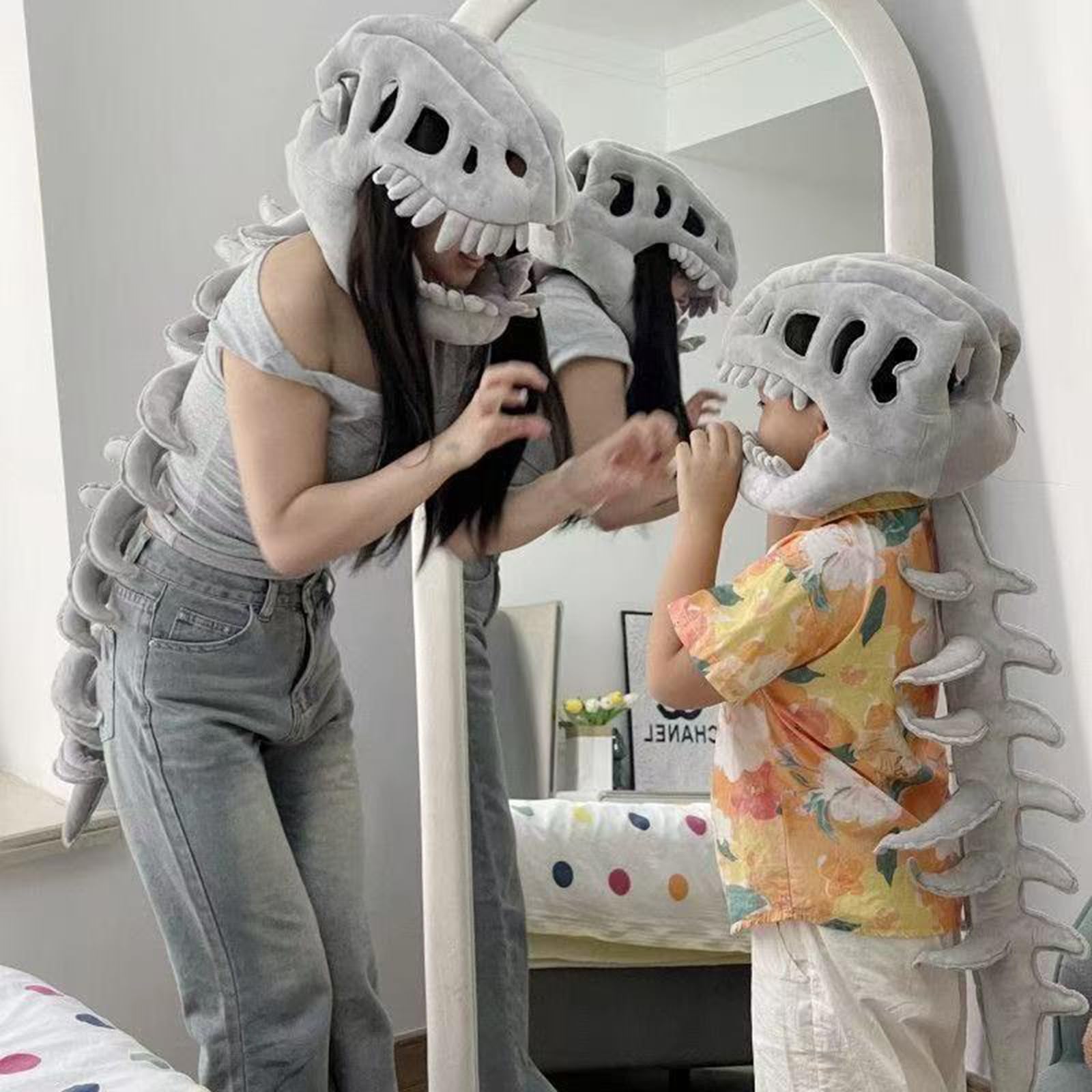 Kostium szkieletu dinozaura 3D na Halloween, realistyczne nakrycie głowy dinozaura (90 cm)