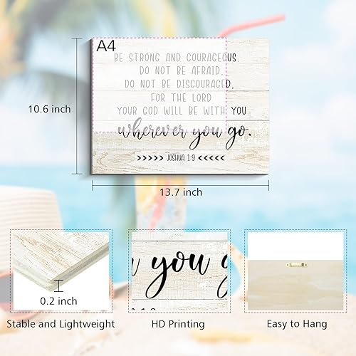 Miniatura 3 de Decoración de pared con versículos bíblicos de Joshua 1 9, arte de pared cristiano inspirador para pared de dormitorio (madera, 13.7 x 10.6 pulgadas)