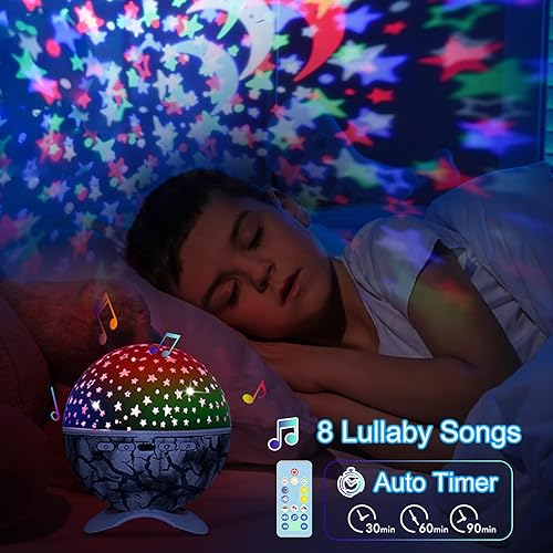 Miniatura 5 de SUPIPRO Luz nocturna para niños, proyector de luz nocturna con 3 estrellas de película, océanos, dinosaurios, proyector de techo de rotación de 360