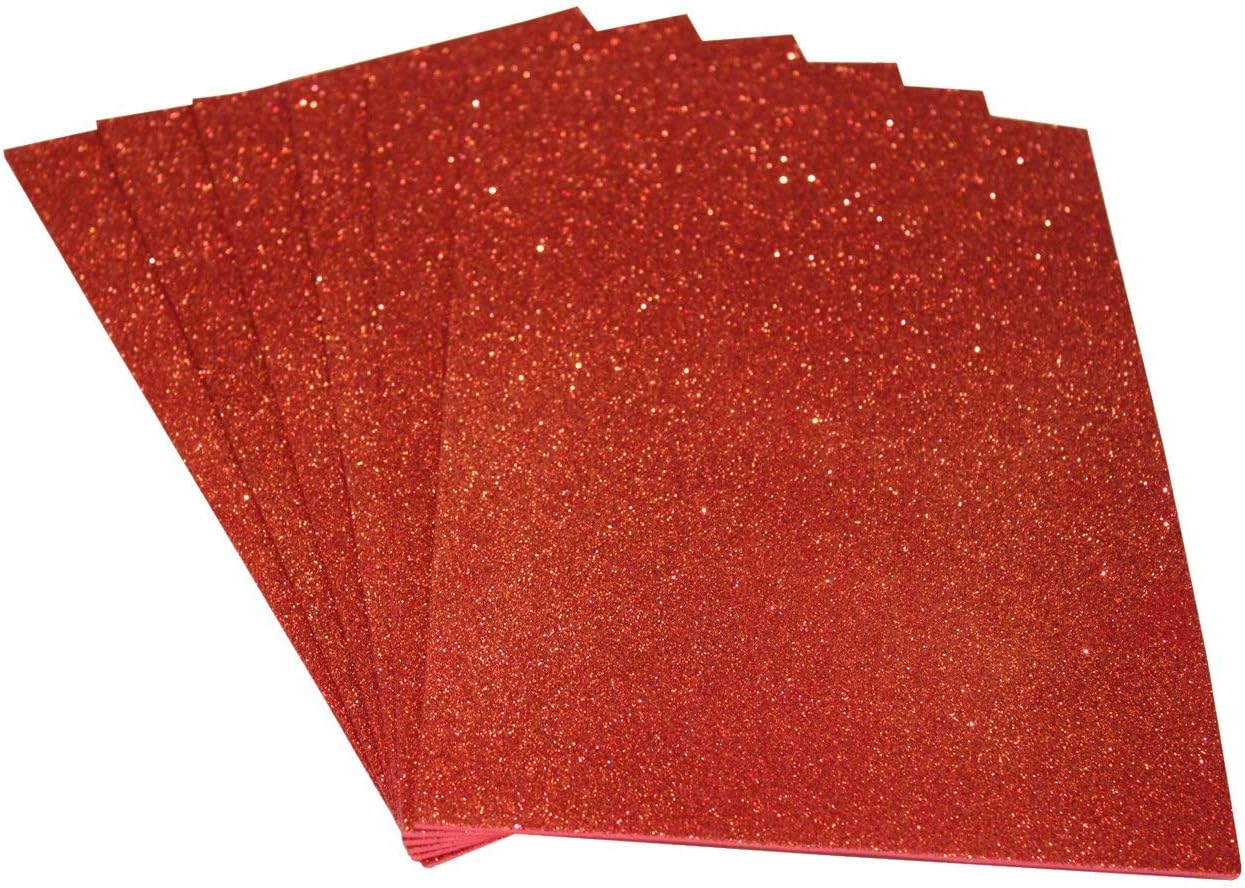 AMY & ELY Pack of 20 A4 Size Foam Glitter Sheets for Arts and Crafts, Scrapbooking, Paper Decorations (Red)