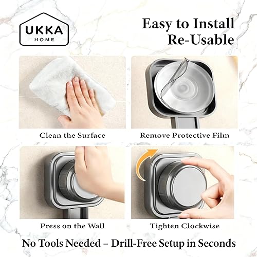 Miniatura 3 de Organizador de almacenamiento para secador de pelo con ventosa con estante y ganchos para baño. Reutilizable, plástico ABS, resistente al óxido,