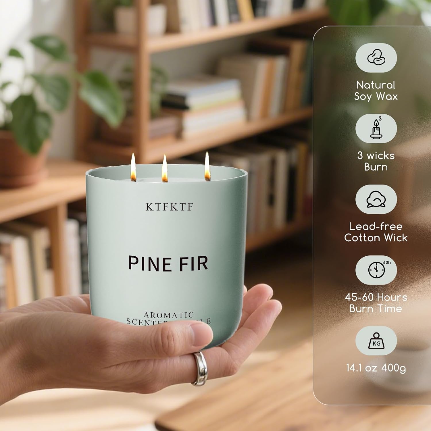 Pine Fir Scented Candle for Home, 14.1oz 80H Long Lasting Aromatherapy Candles for Relaxation & Freshness, Non-Toxic Essential Oil & Soy Wax | Crisp Woody Forest Fragrance - Image 4