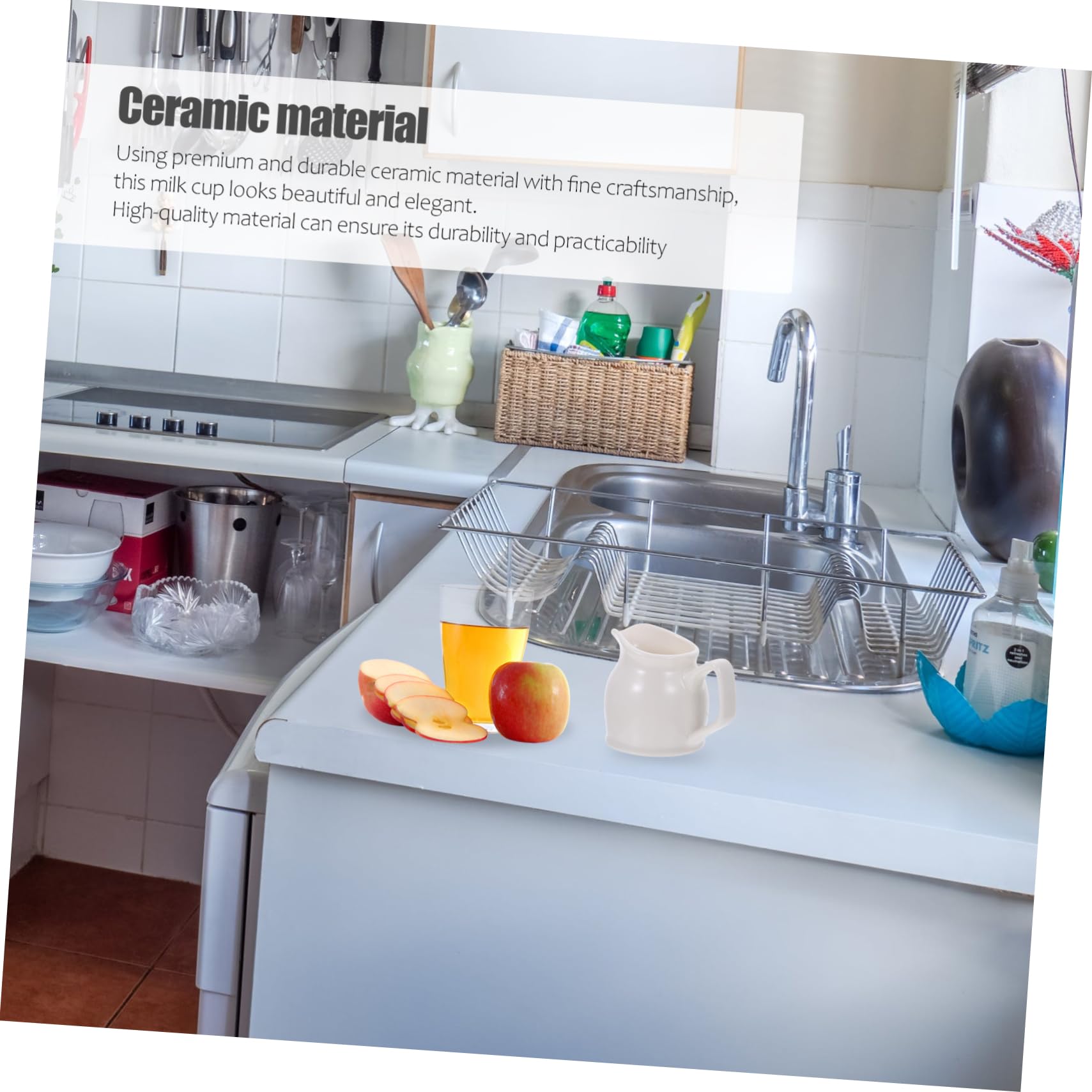 GRIRIW 1pc Ceramic Juice Bucket Espresso Mugs Milk Coffee Mugs Porcelain Gravy Boat Foamer Coffee Expresso Coffee Cup Coffee Stir Sticks Coffee Creamer Pourer Jam Cup Ceramics White