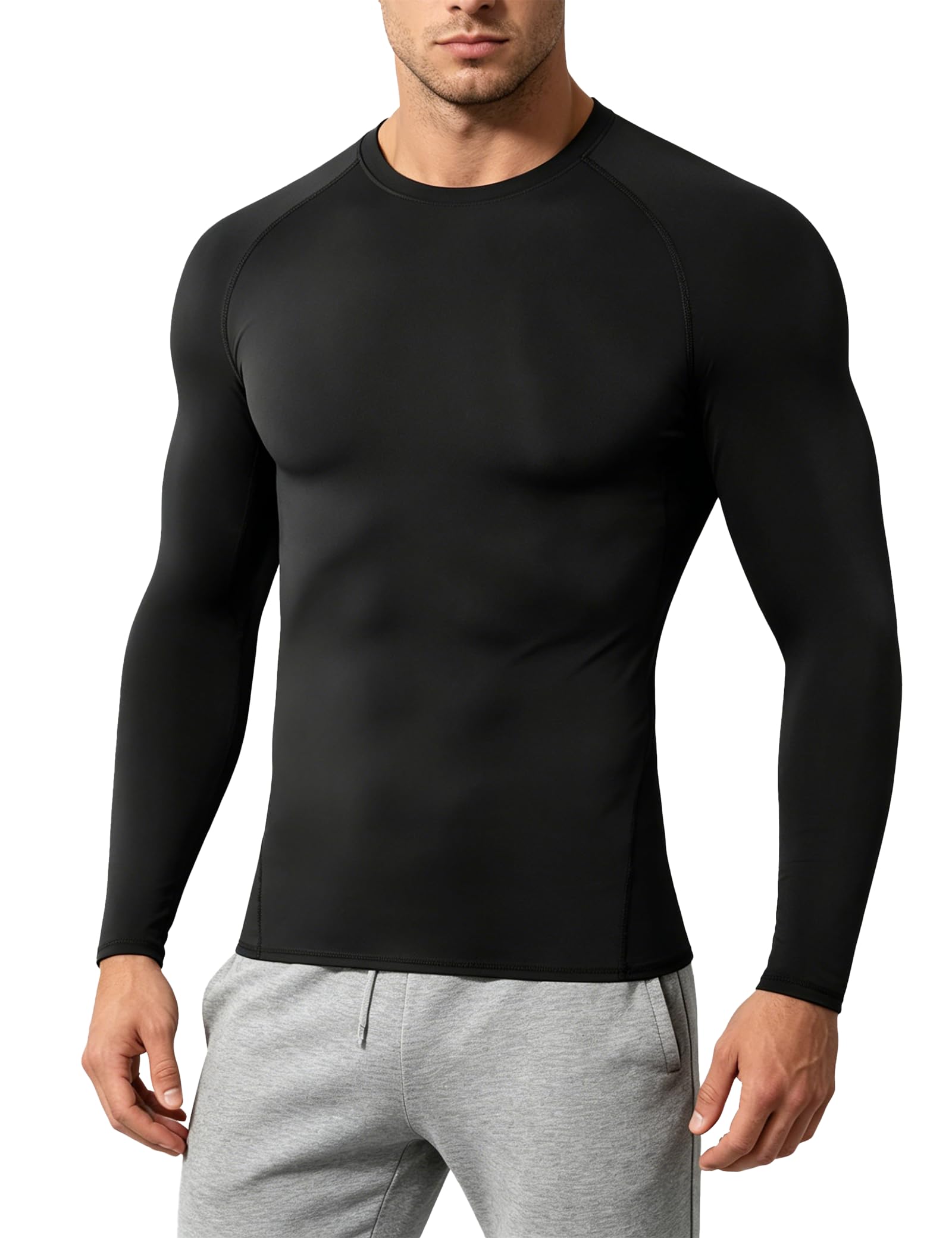 Dalavch 1/5 Pack Men’s Compression Shirts Long Sleeve Athletic Workout Tops Large 1 Black