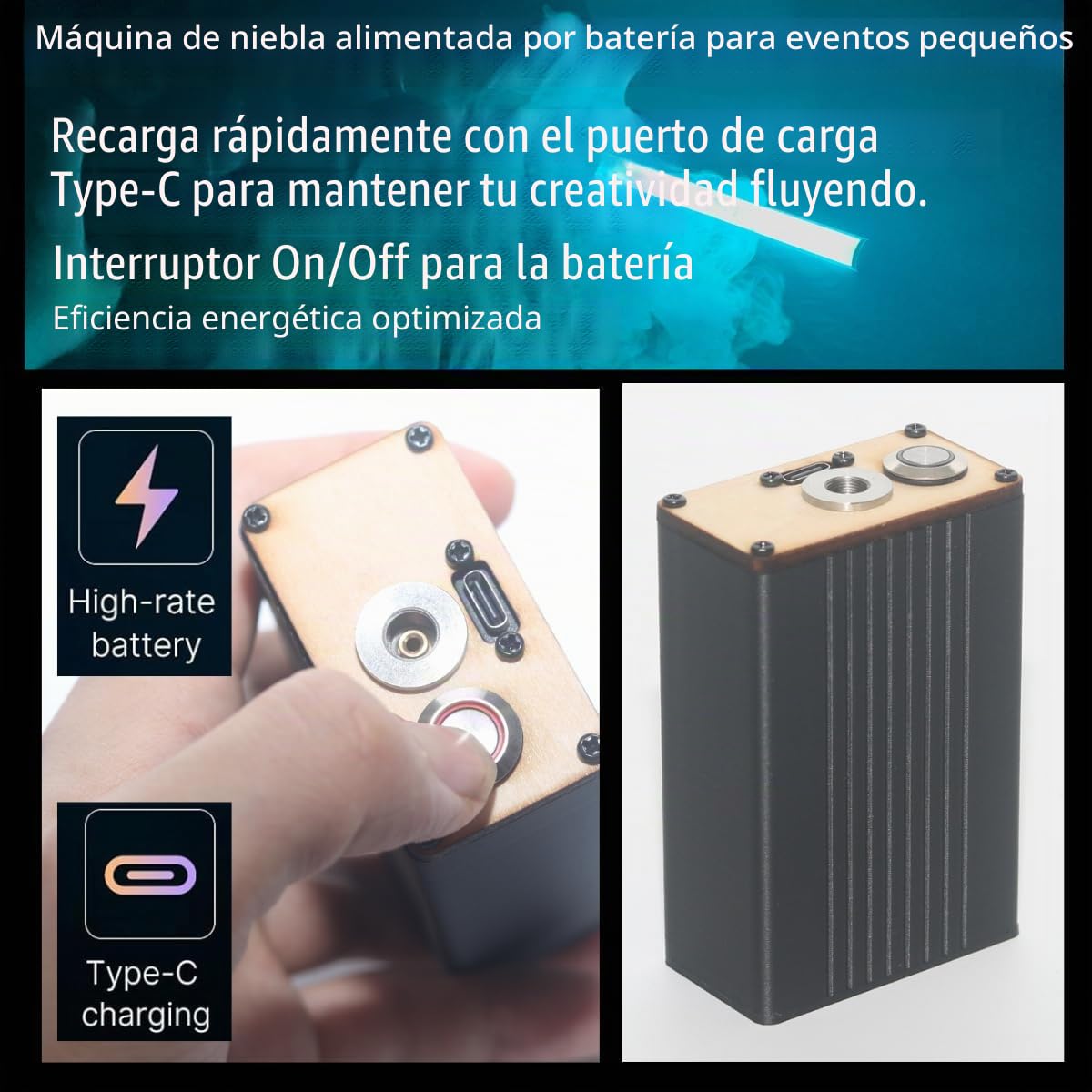 Máquina de neblina portátil a batería, manual, con líquido para neblina para mini fiestas, fotografía y grabación de video. Vapor instantáneo en 0 segundos, control remoto, no se necesita