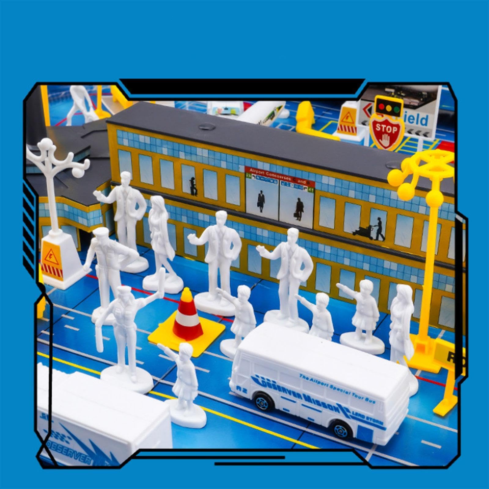 F Fityle Giocattoli per Bambini con Terminal aeroportuale, modellini di aeromobili, Set di Simulazione di scenari aeroportuali di Lusso, compagnie aeree finte, 200 Pezzi