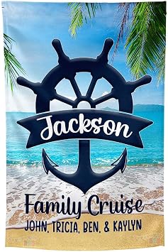 Family Cruise - Ships Wheel - Anchor - Cruise Door Decoration - PERSONALIZED - Banner - Flag - Standard or Premium Fabric - CF006