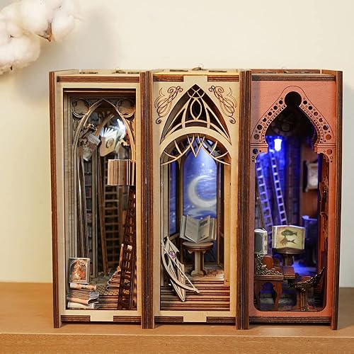 Miniatura 7 de Cutefun Kit de rincón de libros para bricolaje, kit de casa en miniatura de bricolaje, kit de rincón de biblioteca, soporte decorativo para libros,