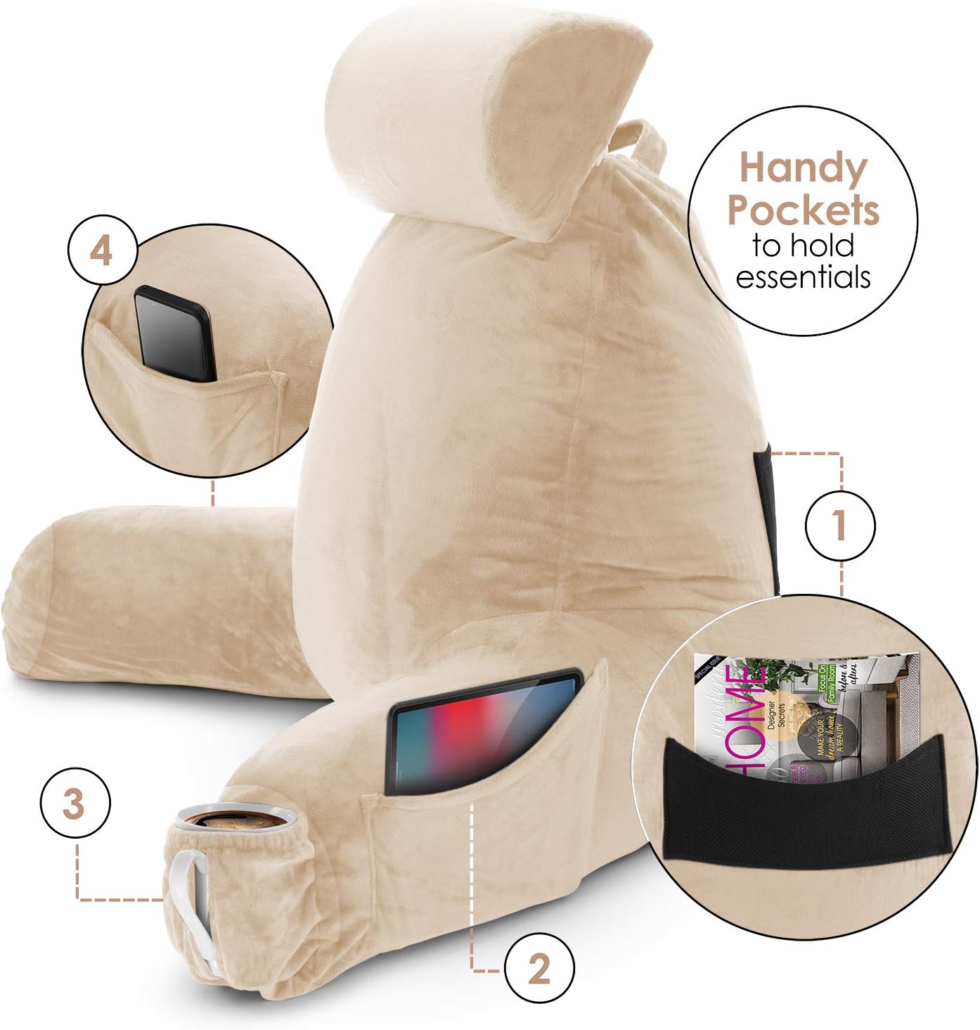 Flаѕh Dеаlѕ - 60% оƒƒ Nestl Reading Pillow Large Bed Pillow, Back Pillow for Sitting in Bed Shredded Memory Foam Chair Pillow, Reading & Bed Rest Pillows Beige Cream Back Pillow for Bed, Bed Chair Arm Pillow with Pockets Exсluѕіvе Nestl Reading Pillow Large Bed Pillow, Back Pillow for Sitting in Bed Shredded Memory Foam Chair Pillow, Reading & Bed Rest Pillows Beige Cream Back Pillow for Bed, Bed Chair Arm Pillow with Pockets